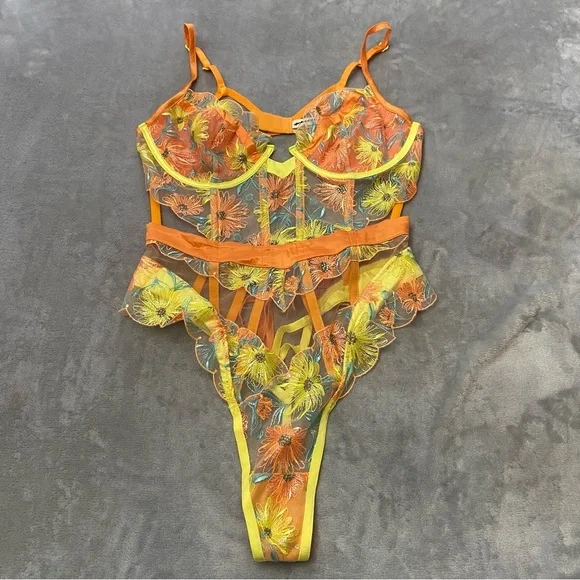 New! For love and lemons waterlily teddy bodysuit orange yellow 27991
